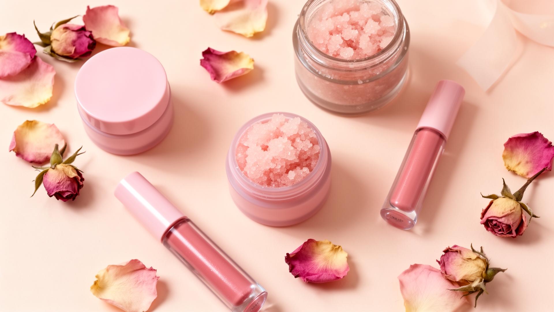 Pink cosmetic flat lay